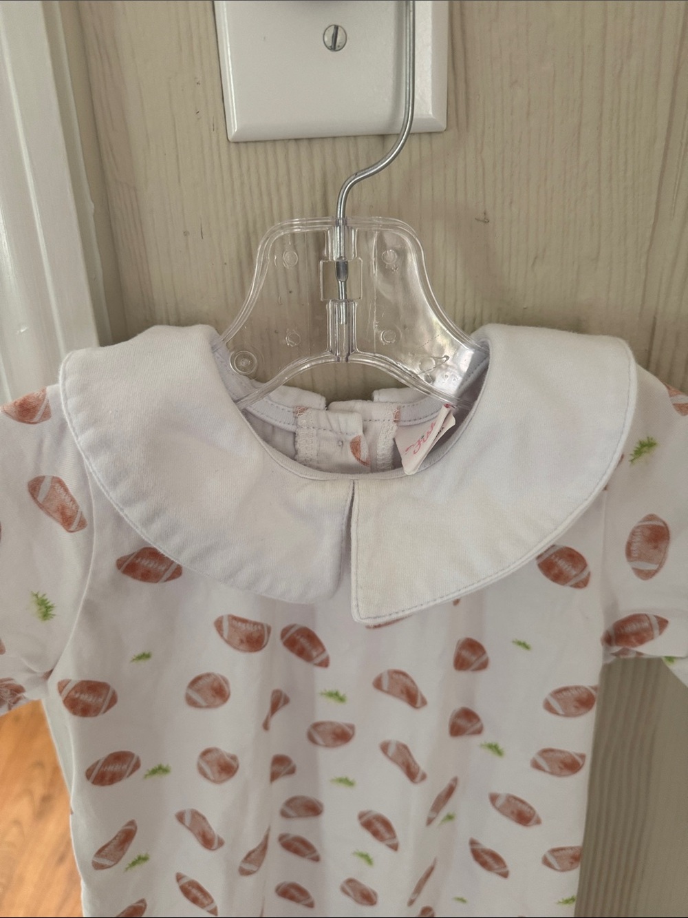 Stitchy Fish “Collegiate” White Football-Print Romper - Picture 3 of 6